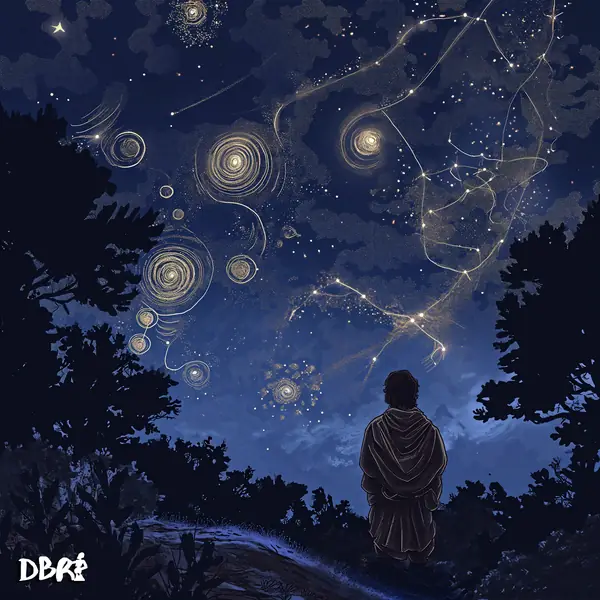 A stargazer under a sky full of constellations