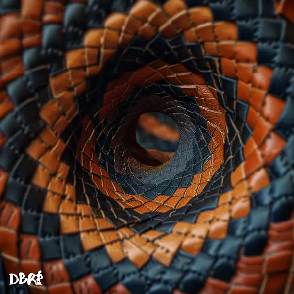 A woven leather-and-gold spiral