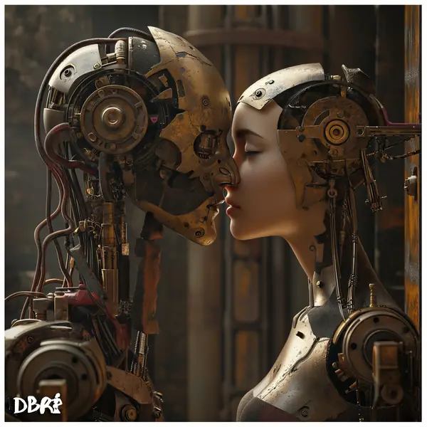 Two robots sharing a forbidden kiss