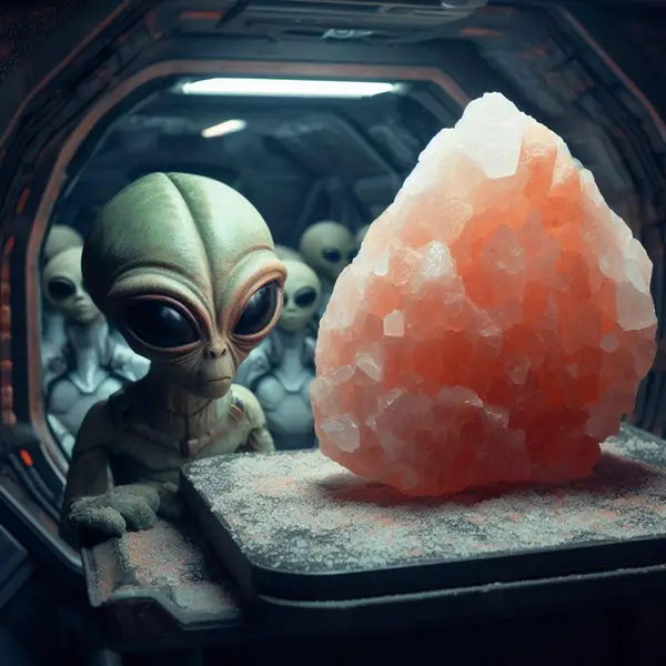 Aliens who came for a pink Himalayan salt rock