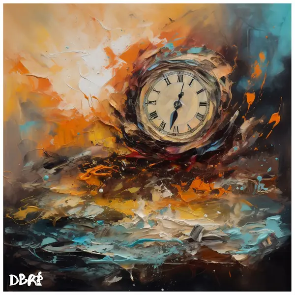 A clock sinking into a stormy sea of paint