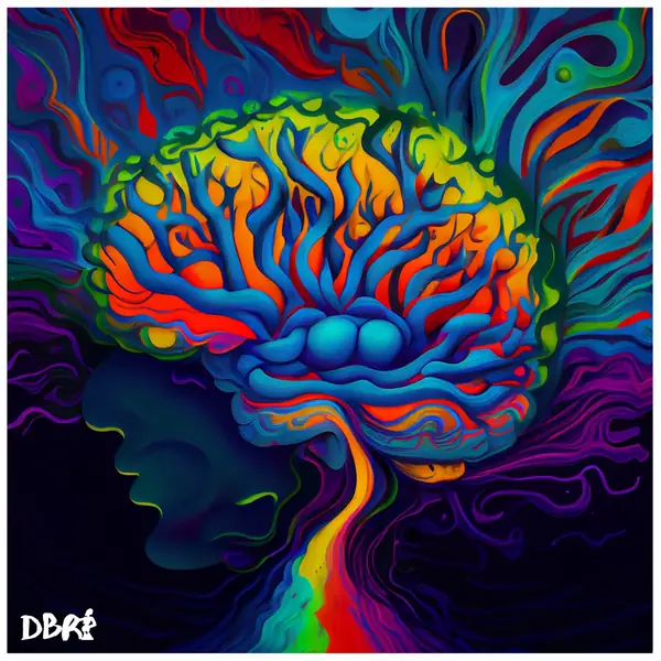 A rainbow brain firing its synapses