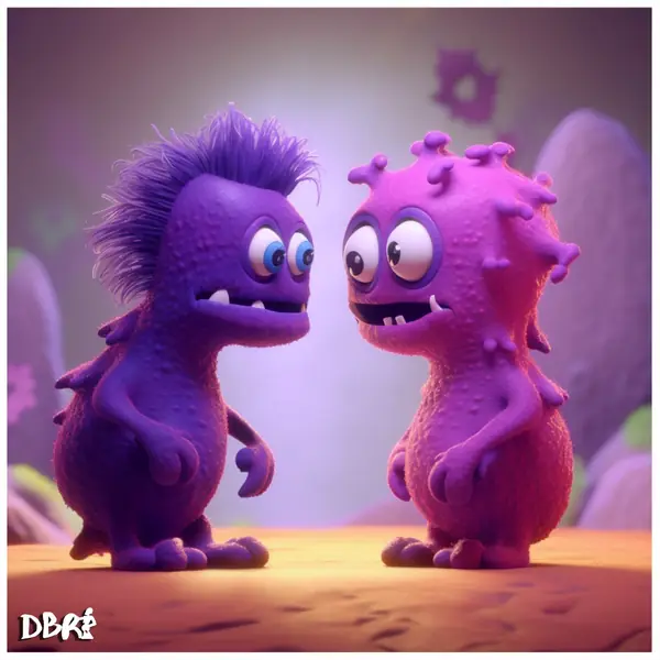 Two cute purple monsters finding each other