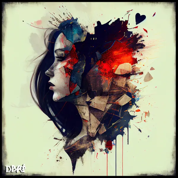 A woman's profile dissolving into an ink splash
