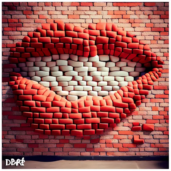 A brick wall shaped into giant red lips