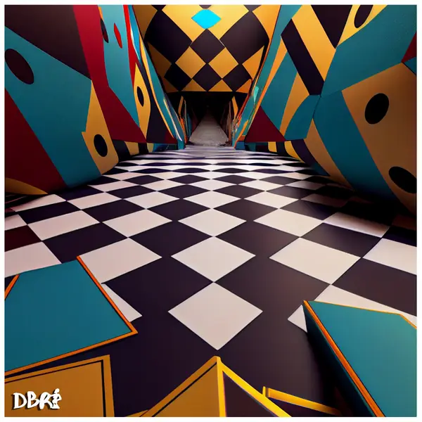 A surreal chessboard corridor: your move