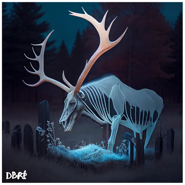 The ghostly spirit of an elk in a dark forest