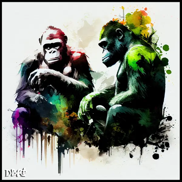 Two monkeys in an ink-splash style