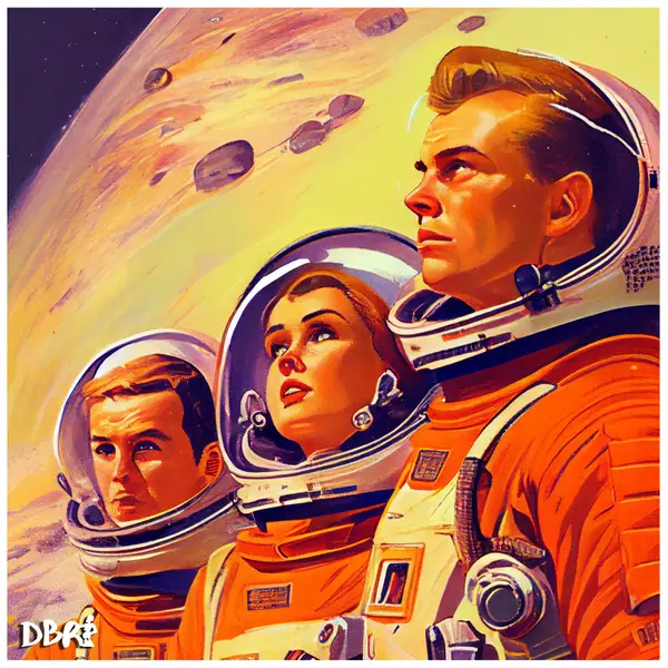 Retro astronauts on a journey into space