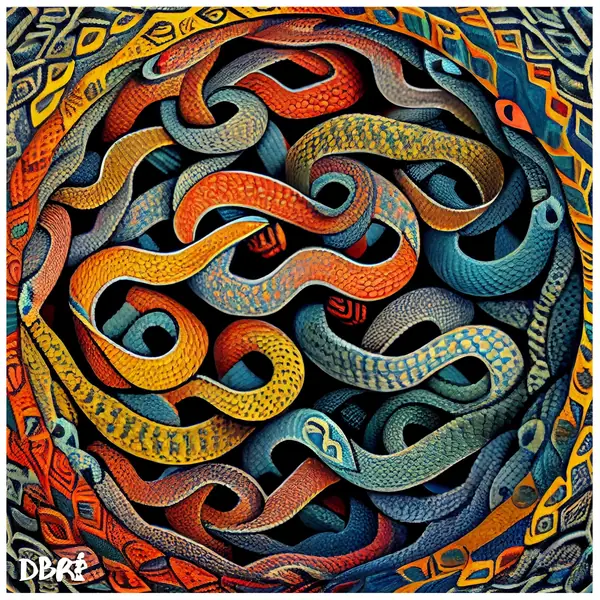 A mosaic of coiled snakes