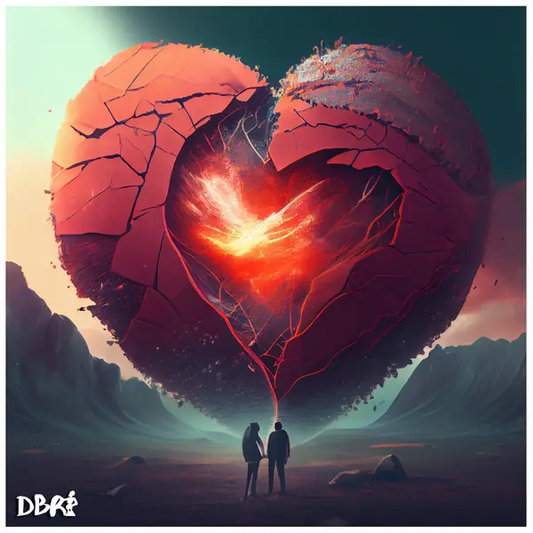 A cracked heart over two tiny figures: you and me vs the world