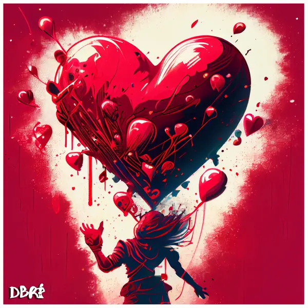 A red heart with balloons: falling for you