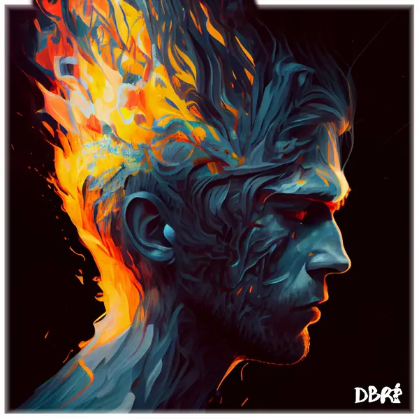 A head bursting into flames of colour