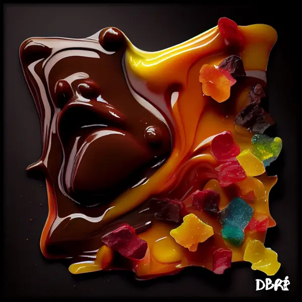 Melted chocolate and gummy sweets