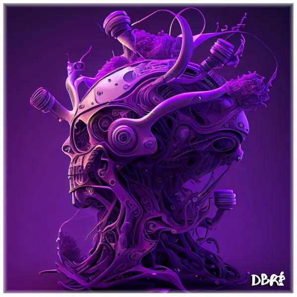 A purple brain in swirling violet