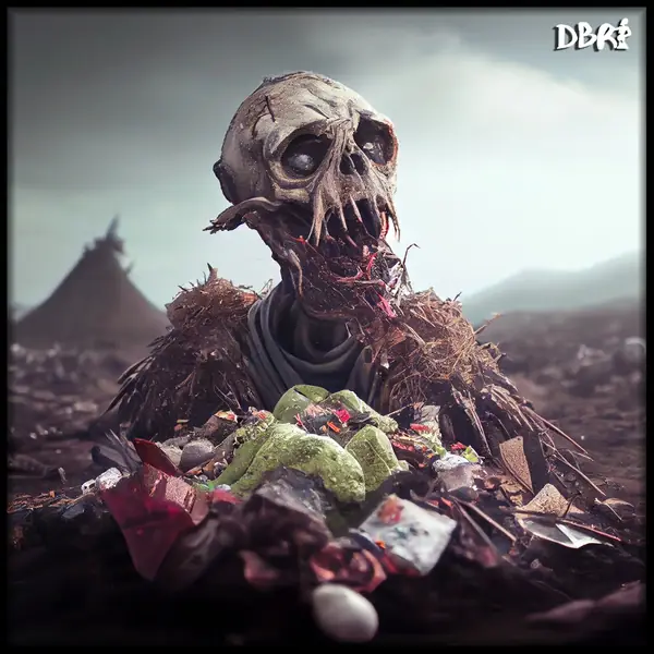 A rotting monster rising from a heap of waste