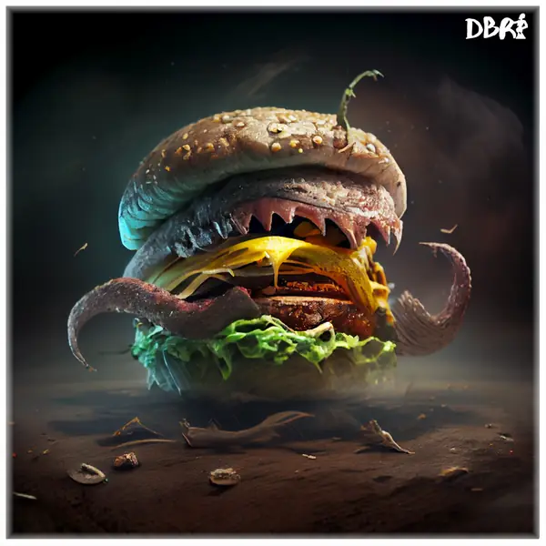 The McNasty: a monster burger with teeth, a fast-food parody