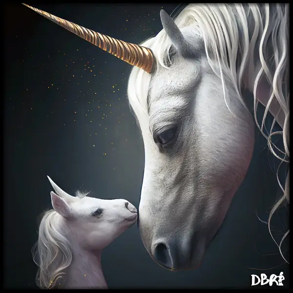 A firstborn unicorn with its mother