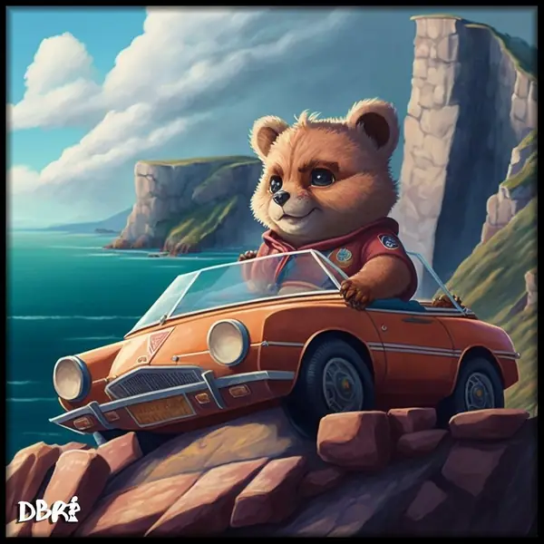 Be more bear: a teddy driving along the coast