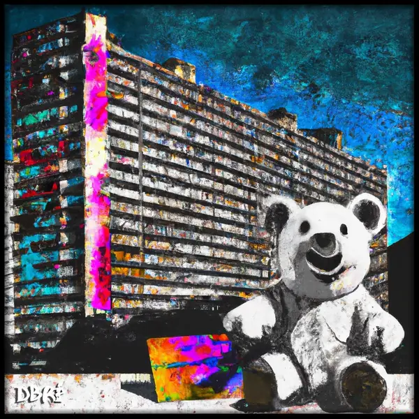 Don't forget your teddy: a bear outside a tower block