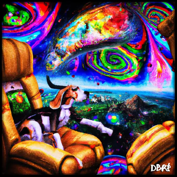 A beagle on a psychedelic Saturday night journey