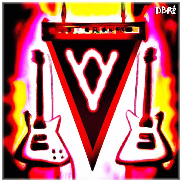 Twin guitars in a neon triangle