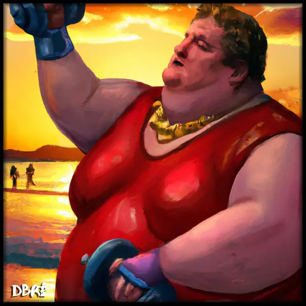 Never give up: a woman in red at a sunset beach