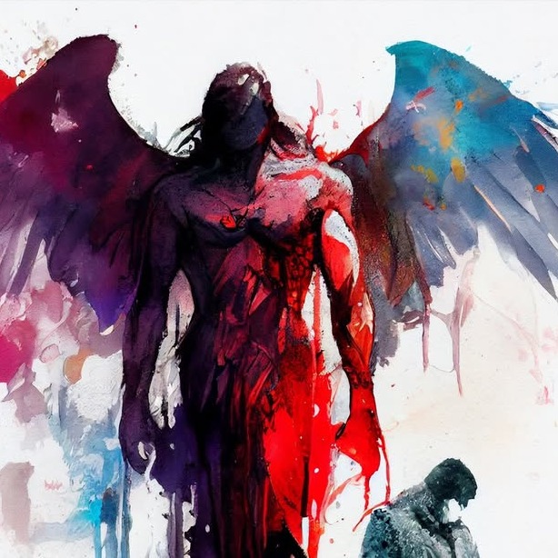 A winged angel in watercolour
